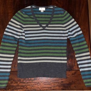 ANN TAYLOR LOFT Striped V-Neck Sweater Size:M